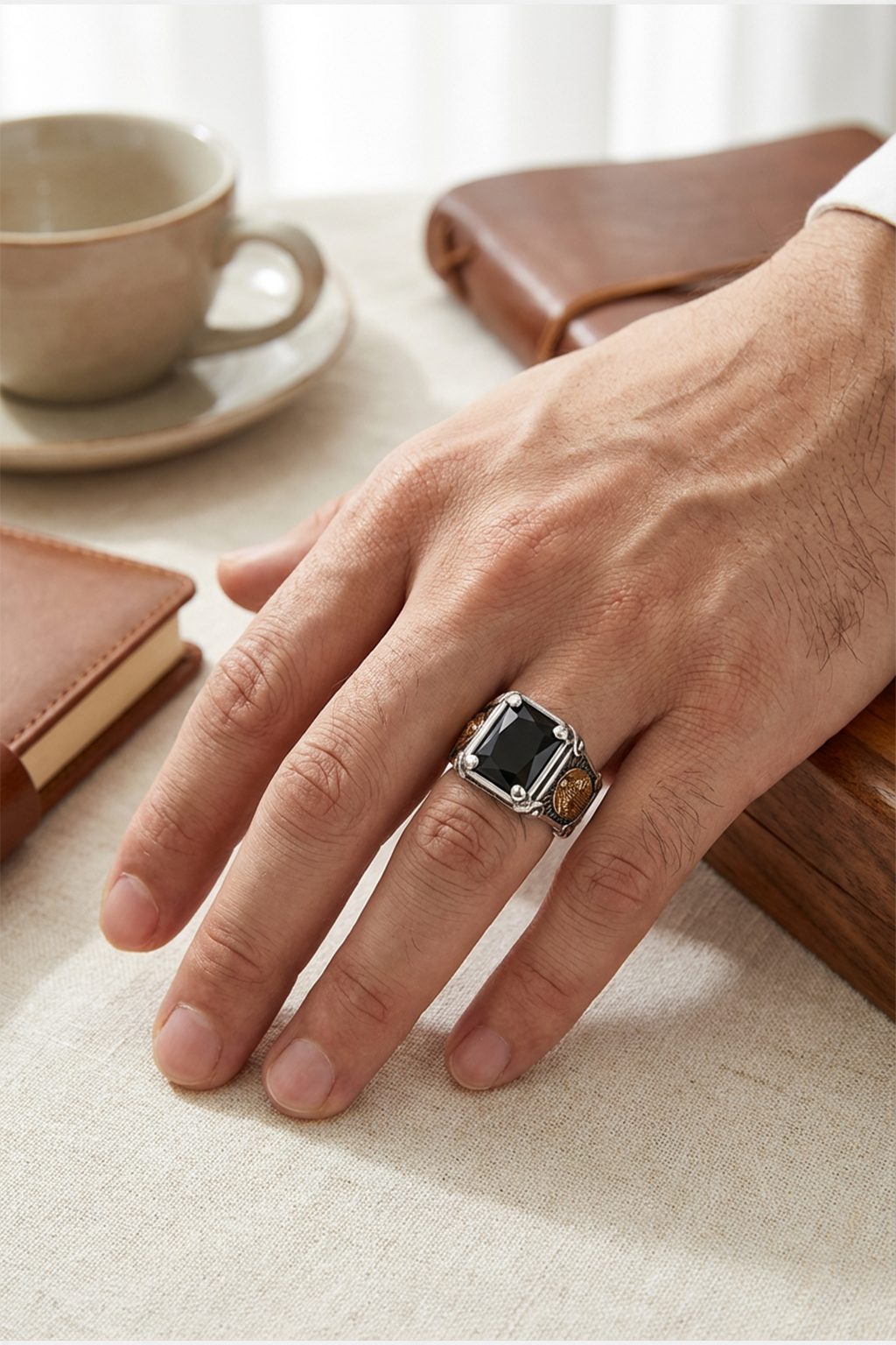 Bague Argent Sterling Onyx Zirconium