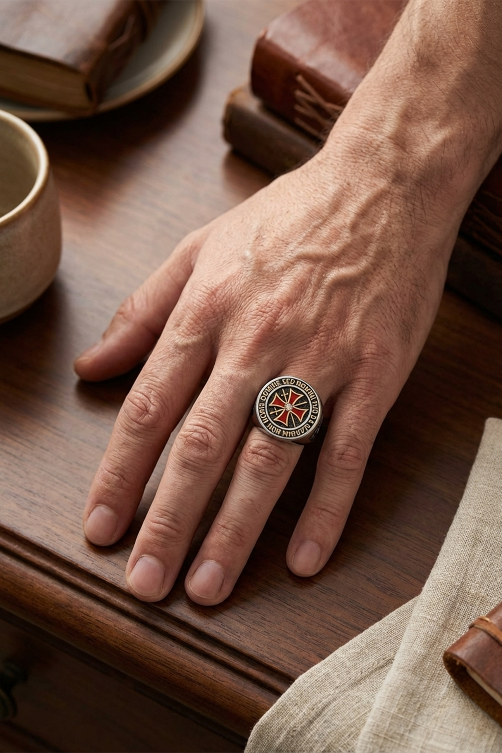 Bague Chevalière Croix Templiers Argent