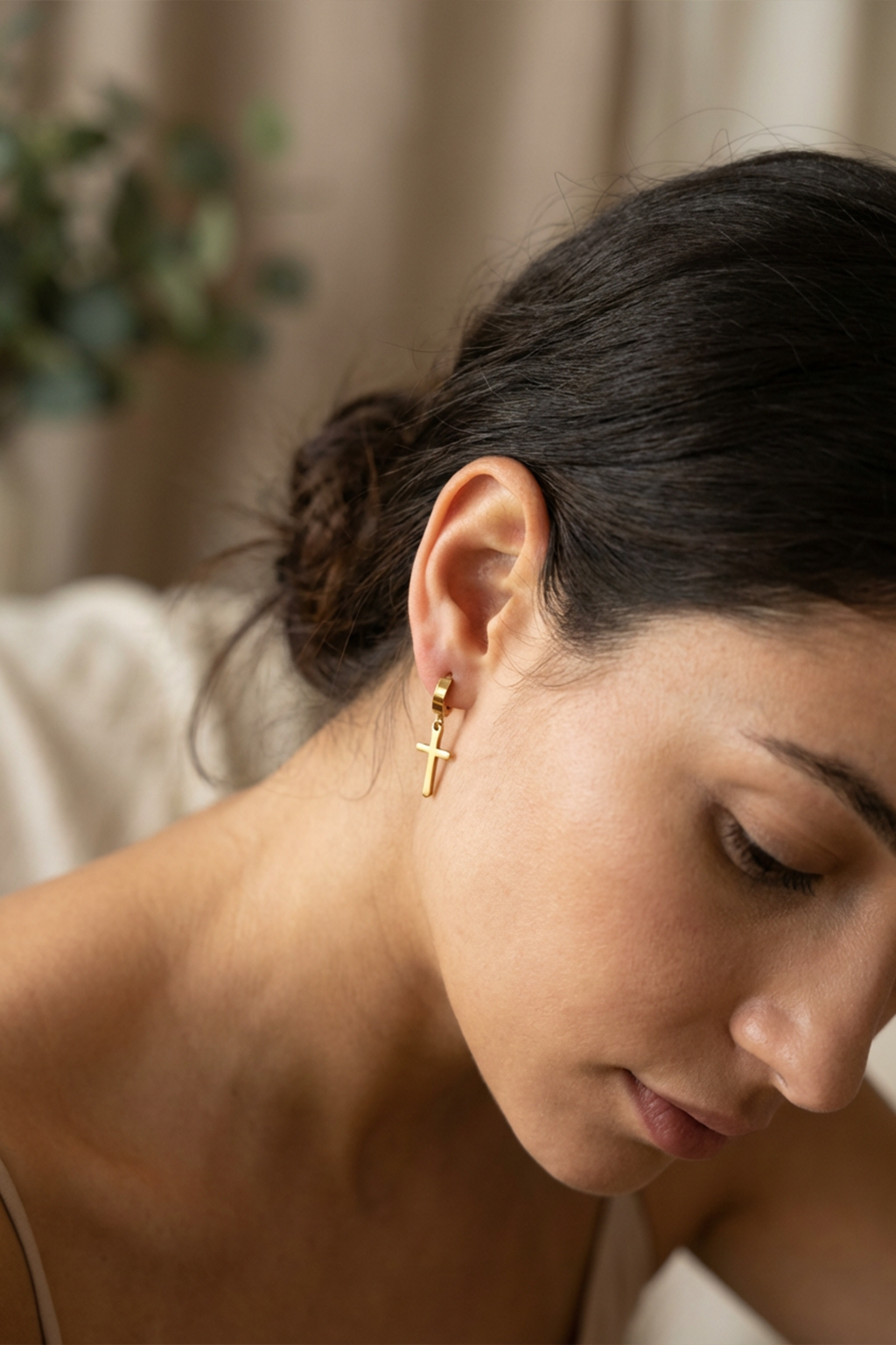 Boucles D'Oreilles Grande Croix LUCIE Doré