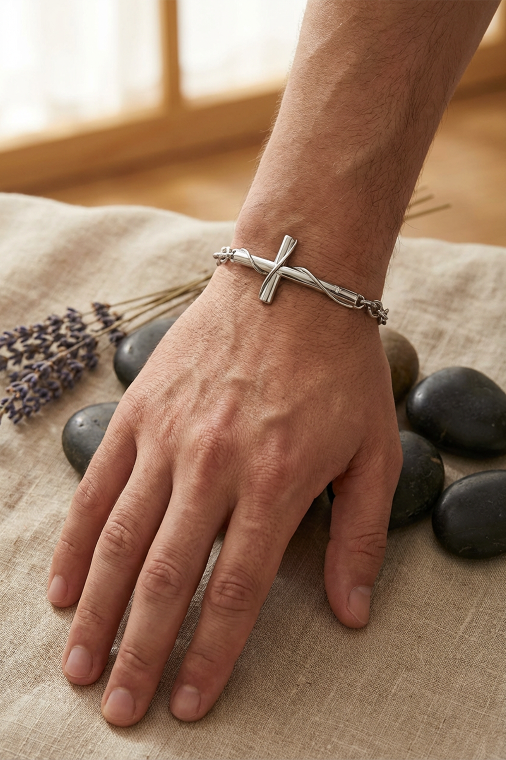 Bracelet Croix Homme Croix Latéral Argent