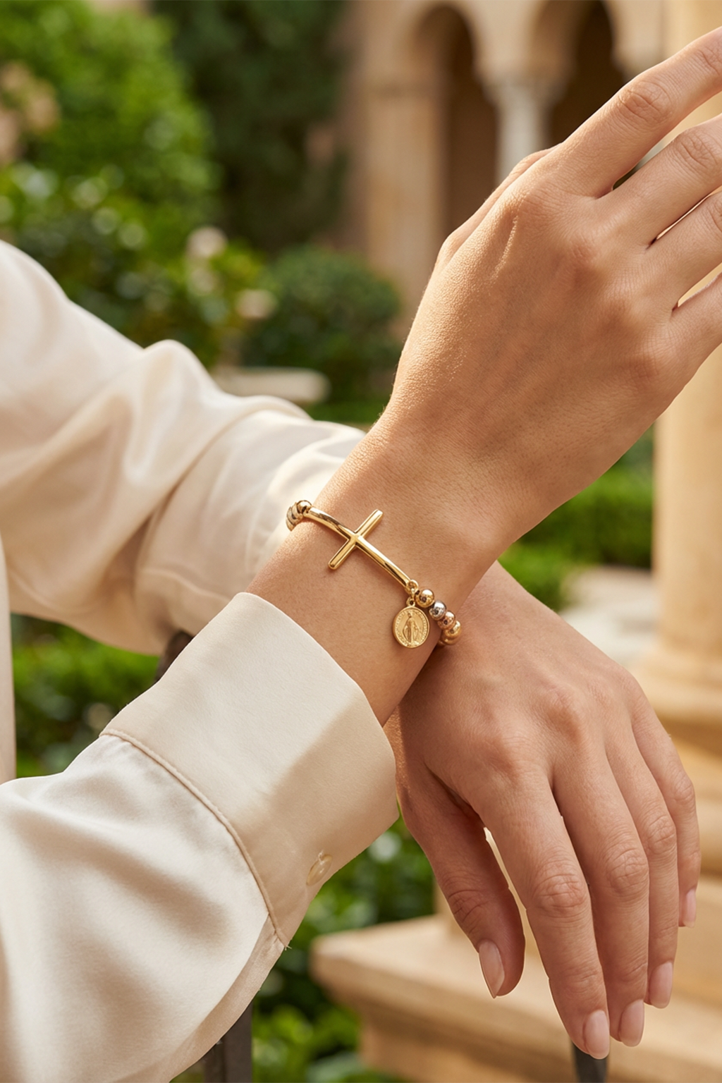 Bracelet Croix Medaille Miraculeuse Tricolore