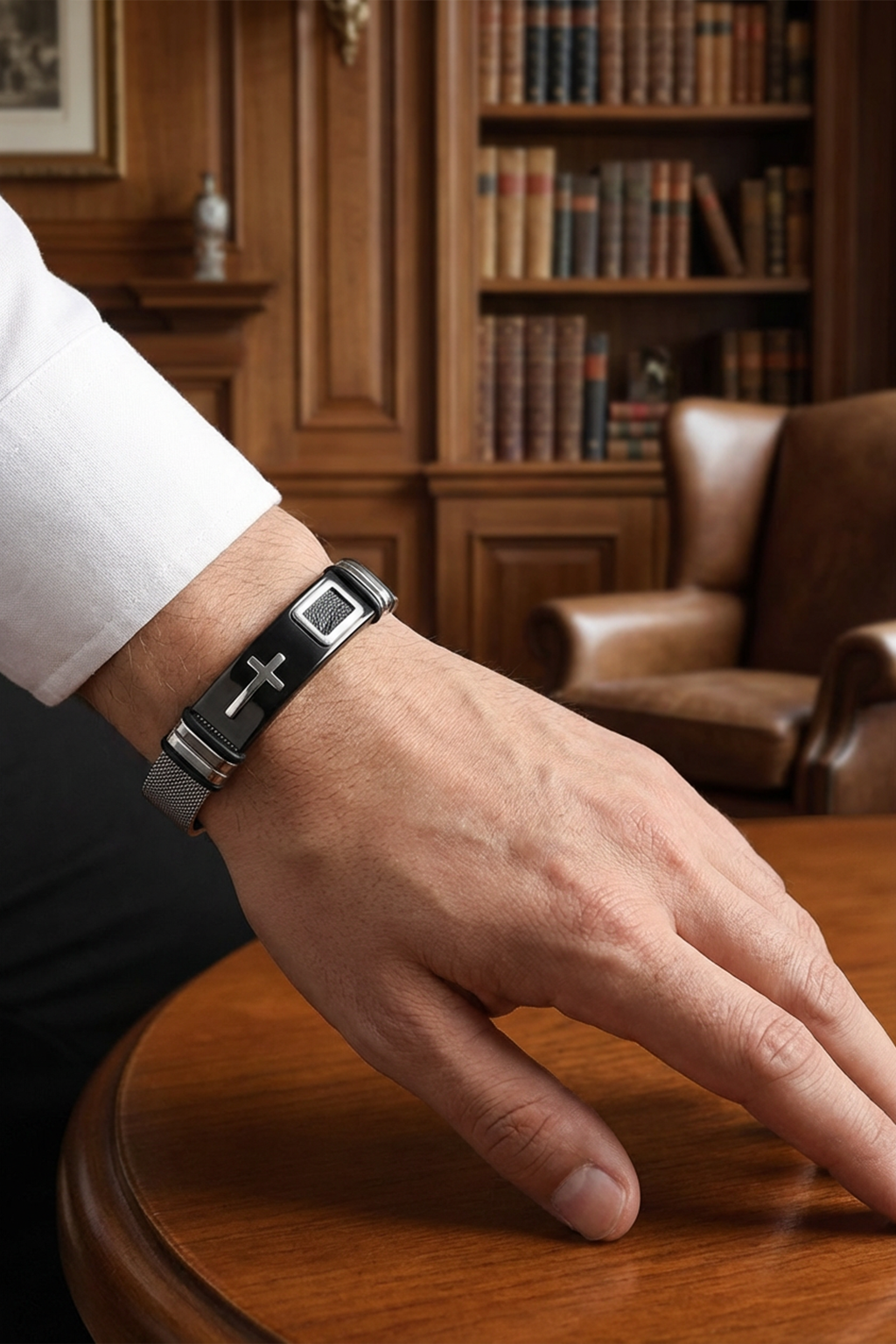 Bracelet Manchette Gourmette Noir Argent