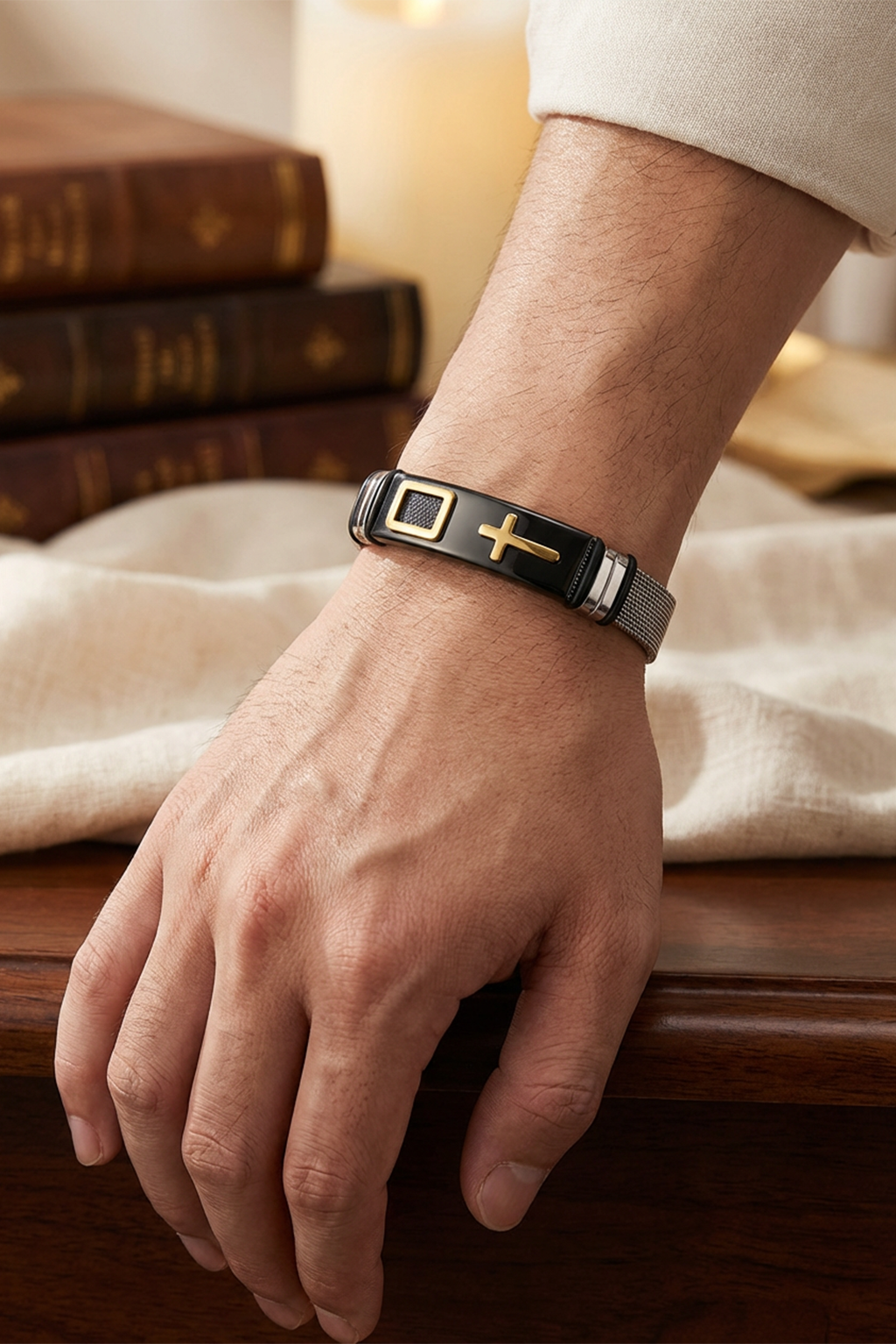 Bracelet Manchette Gourmette Noir Or