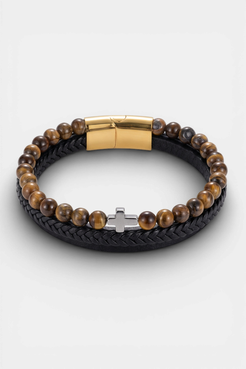 Bracelet Religieux Cuir Et Perles Marrons