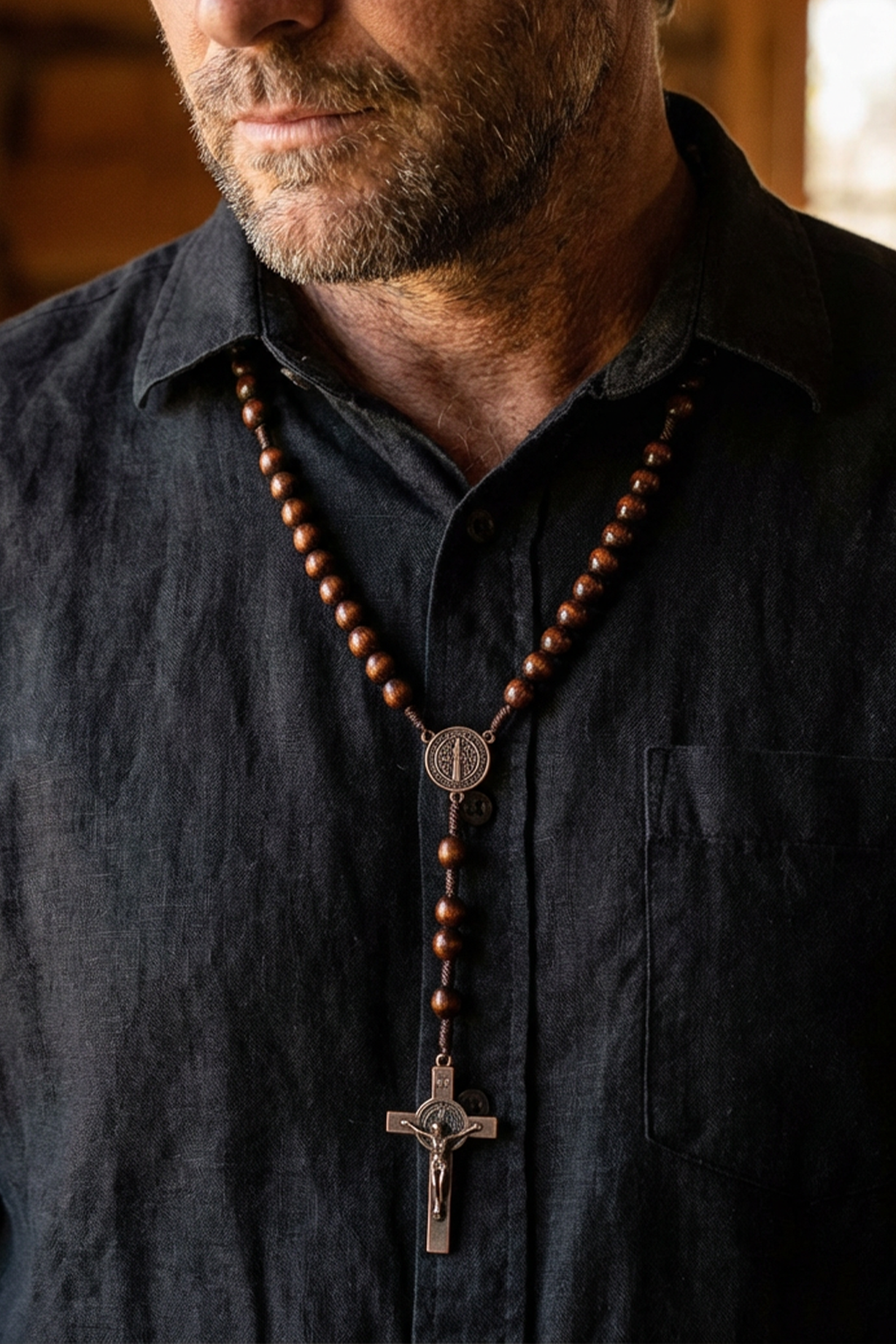 Terço de madeira e corda