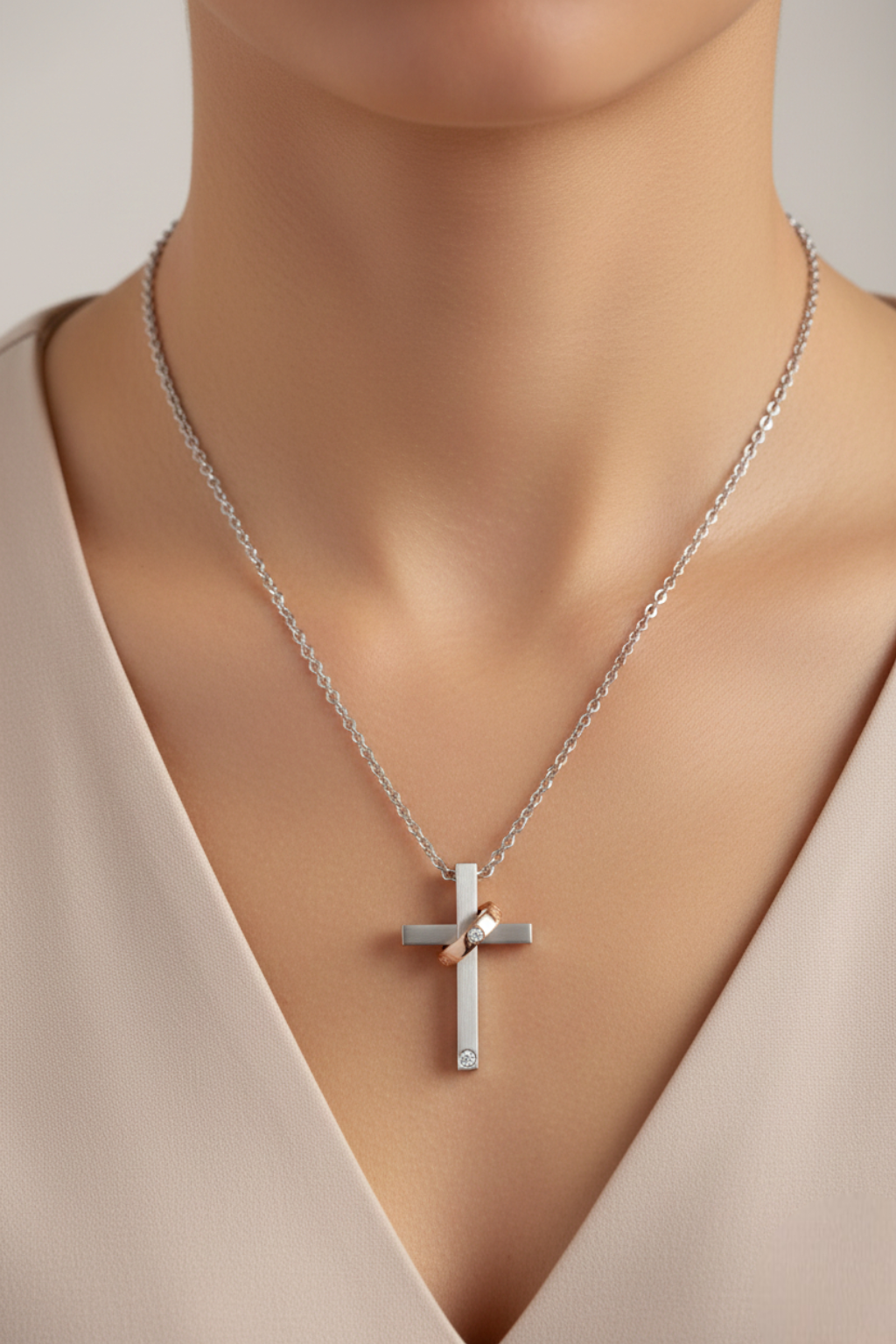 Colar Cruz Mulher<br> Anel Ouro Rosa