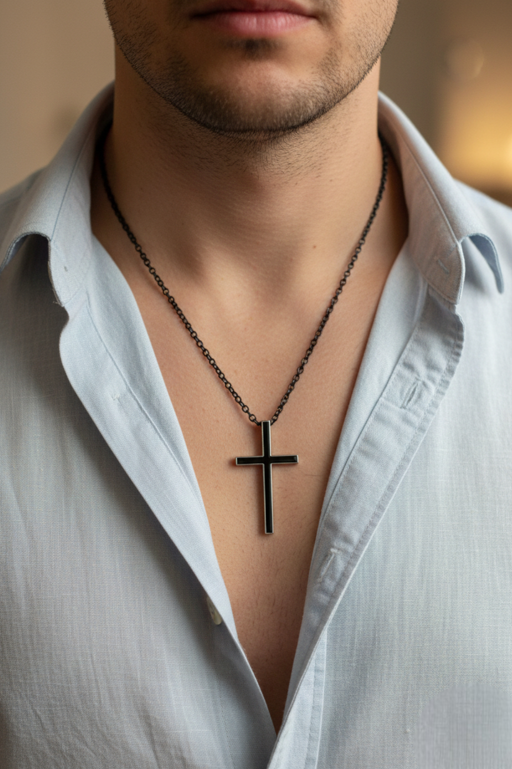 Collier Croix Homme Croix Noire Et Argent