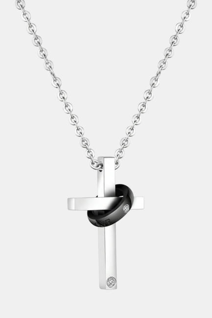 Collier Croix Noir Homme – Pendentif Acier Inoxydable, Style Discret, Avec Boîte Cadeau, Idéal Cadeau - 1