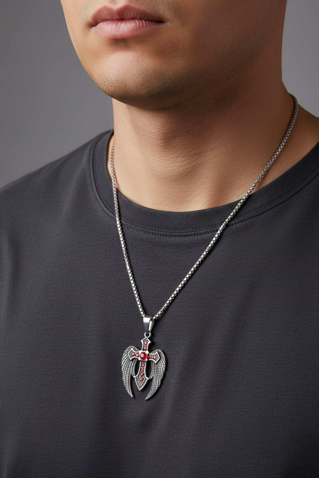 Collier Croix Homme Croix Avec Ailes Gothiques