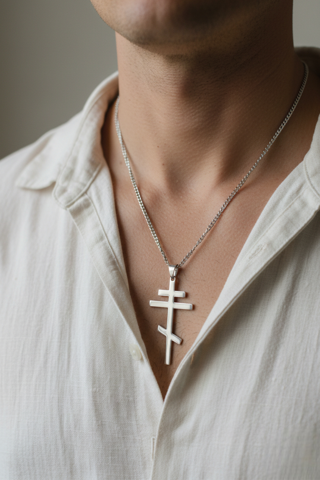 Colar Cruz Ortodoxa<br> Cruz Russa Prata