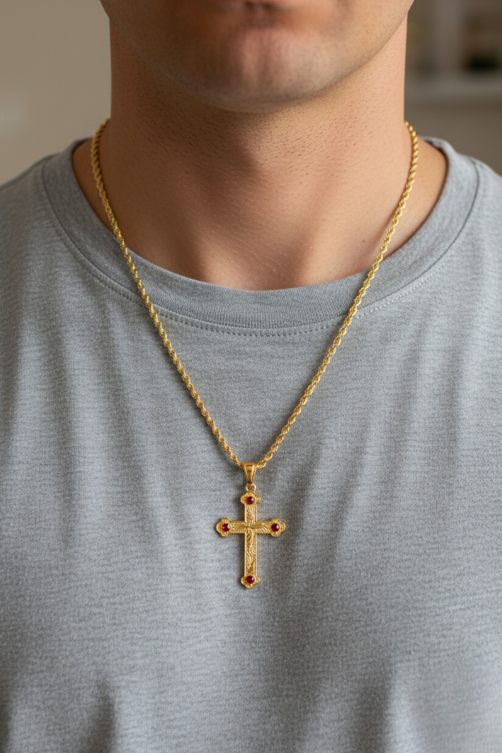 Collier Croix Orthodoxe Zircon Rouge