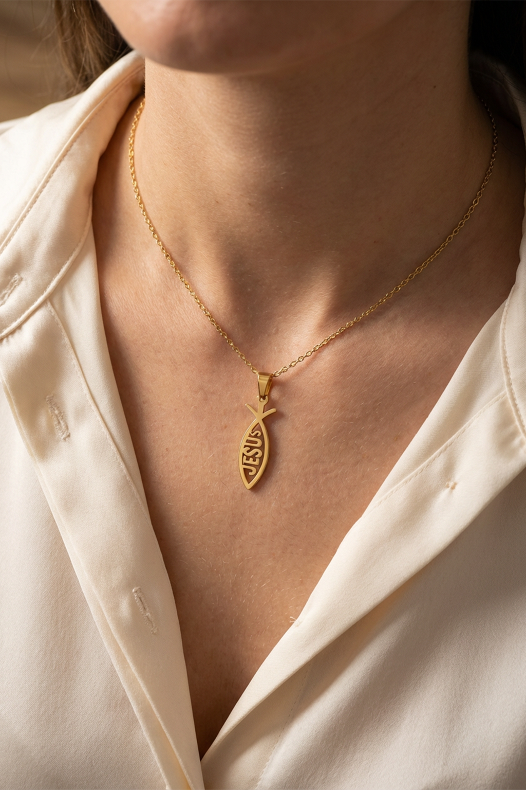 Collier Ichthys Symbole Religieux Or