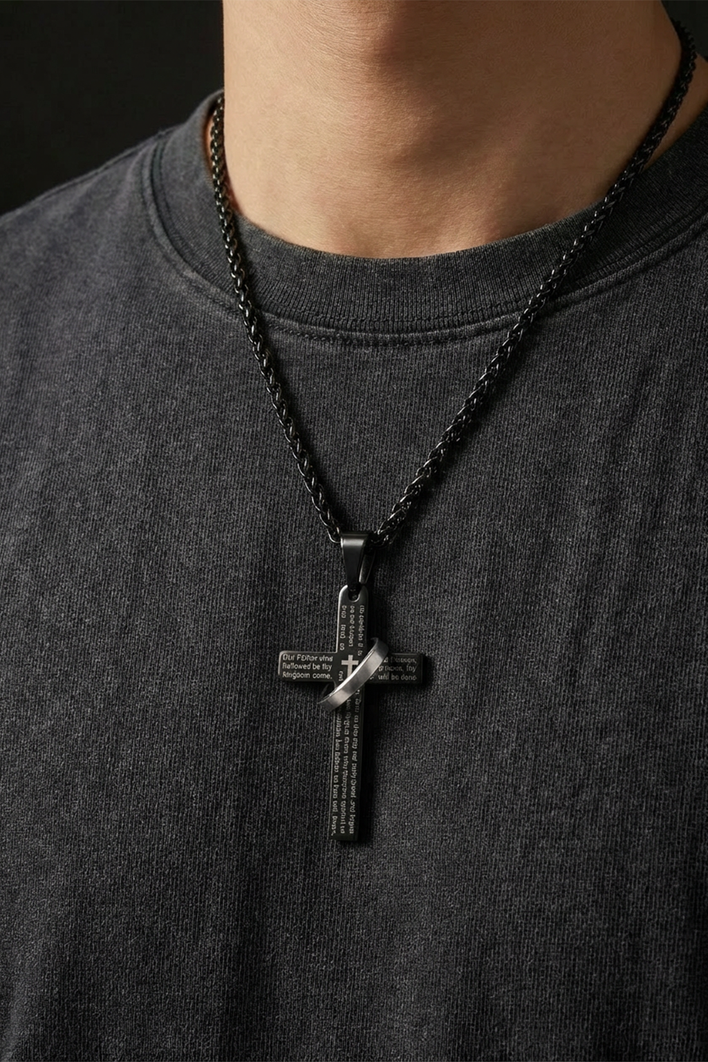 Collier Pendentif Croix Noir Bijoux De Prière Du Seigneur