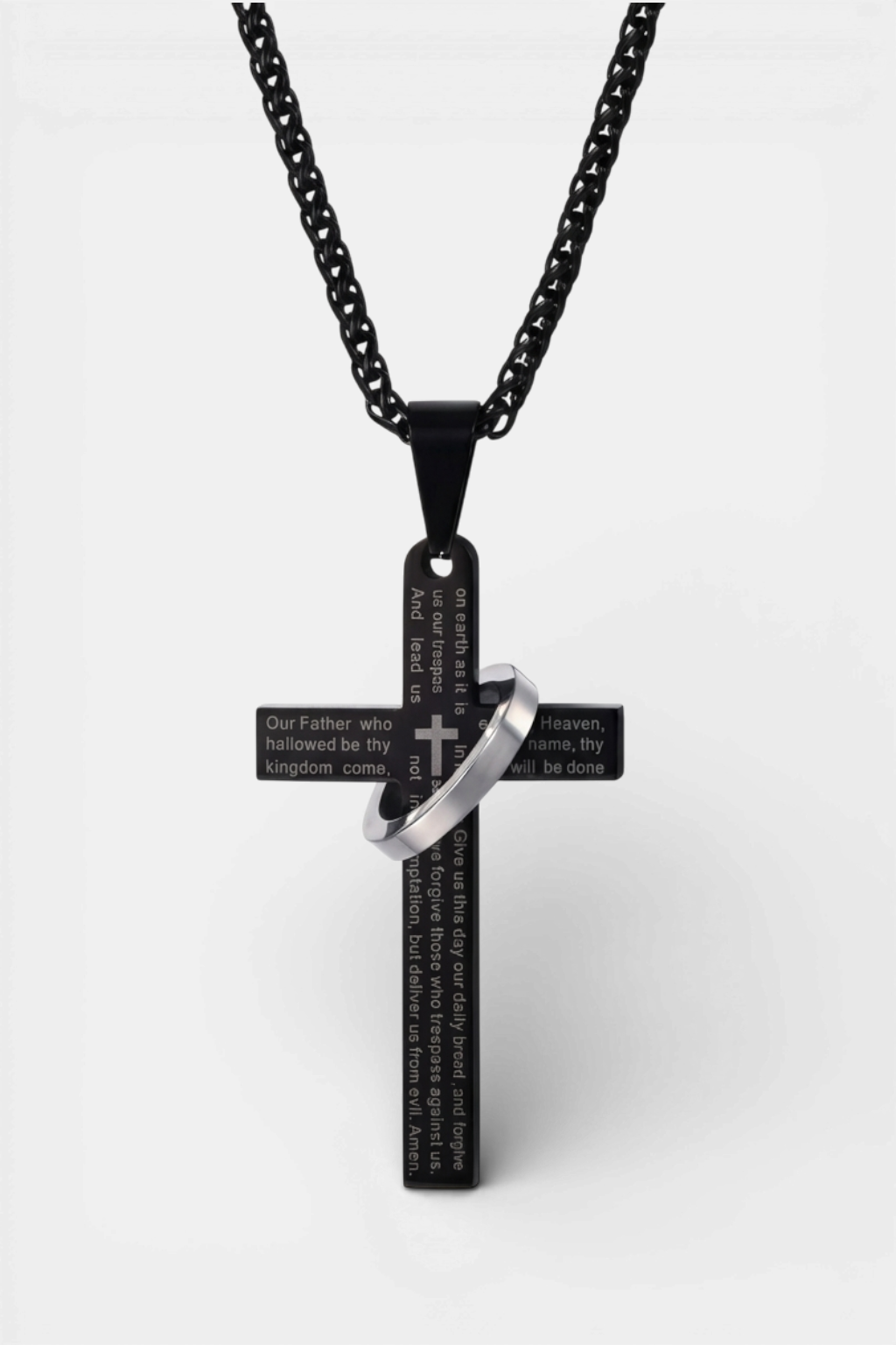 Collier Pendentif Croix Noir Bijoux De Prière Du Seigneur