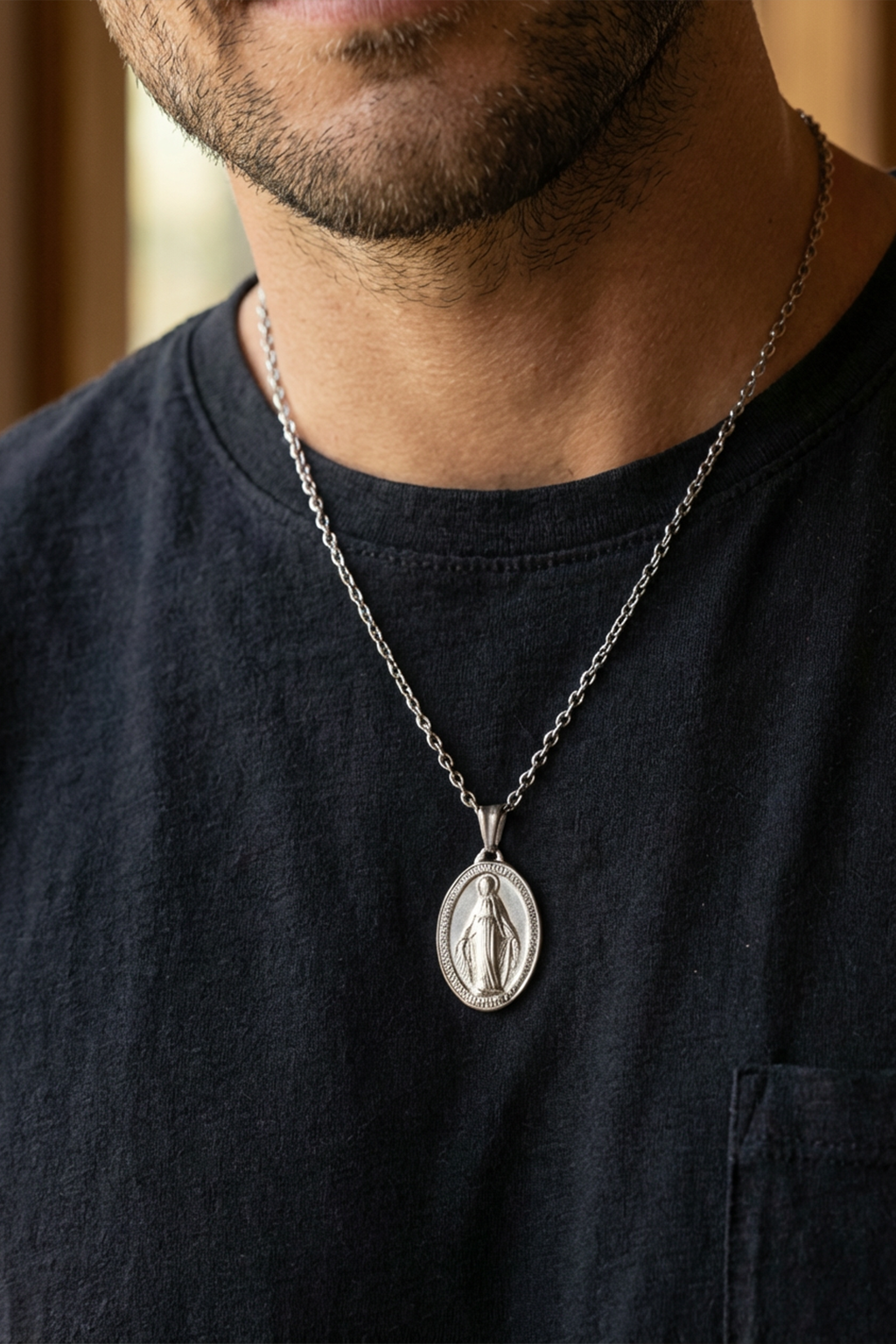 colar virgem maria prata