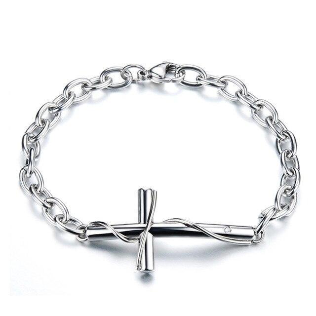 Bracelet Mixte Homme Et Femme En Argent 925 Rhodié Avec Croix Centrale | Don Religieux