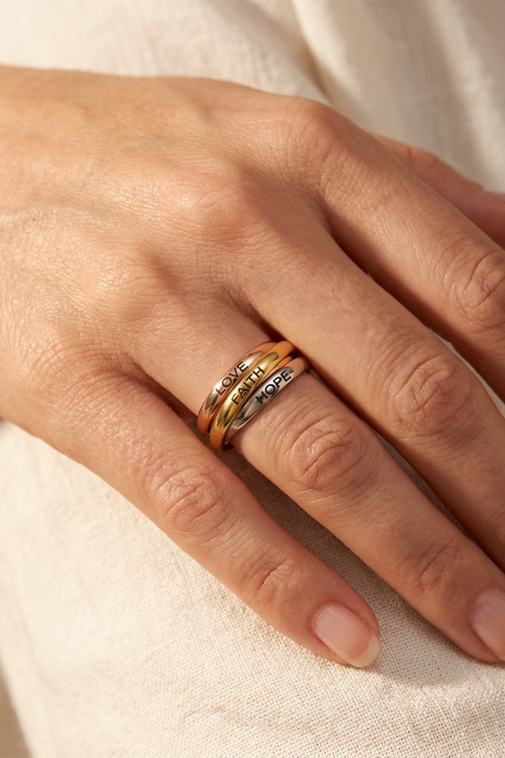 Bague Croisé Tricolore Amour Foi Espoir