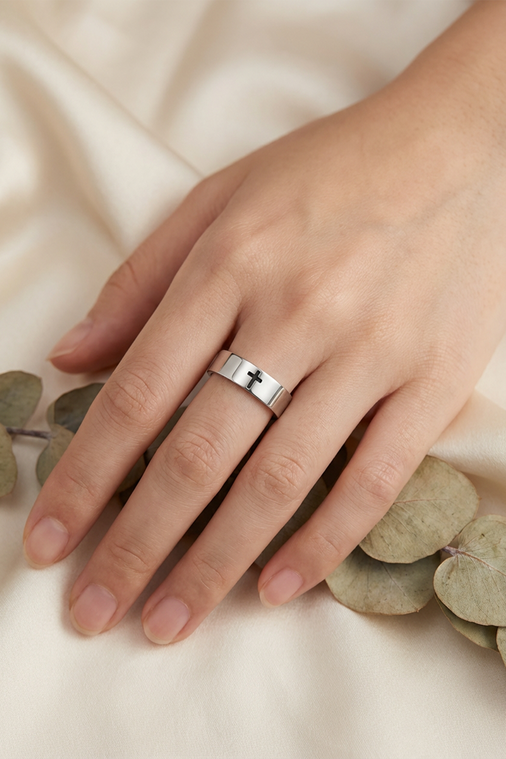 Bague Croix Chrétienne En Acier Inoxydable