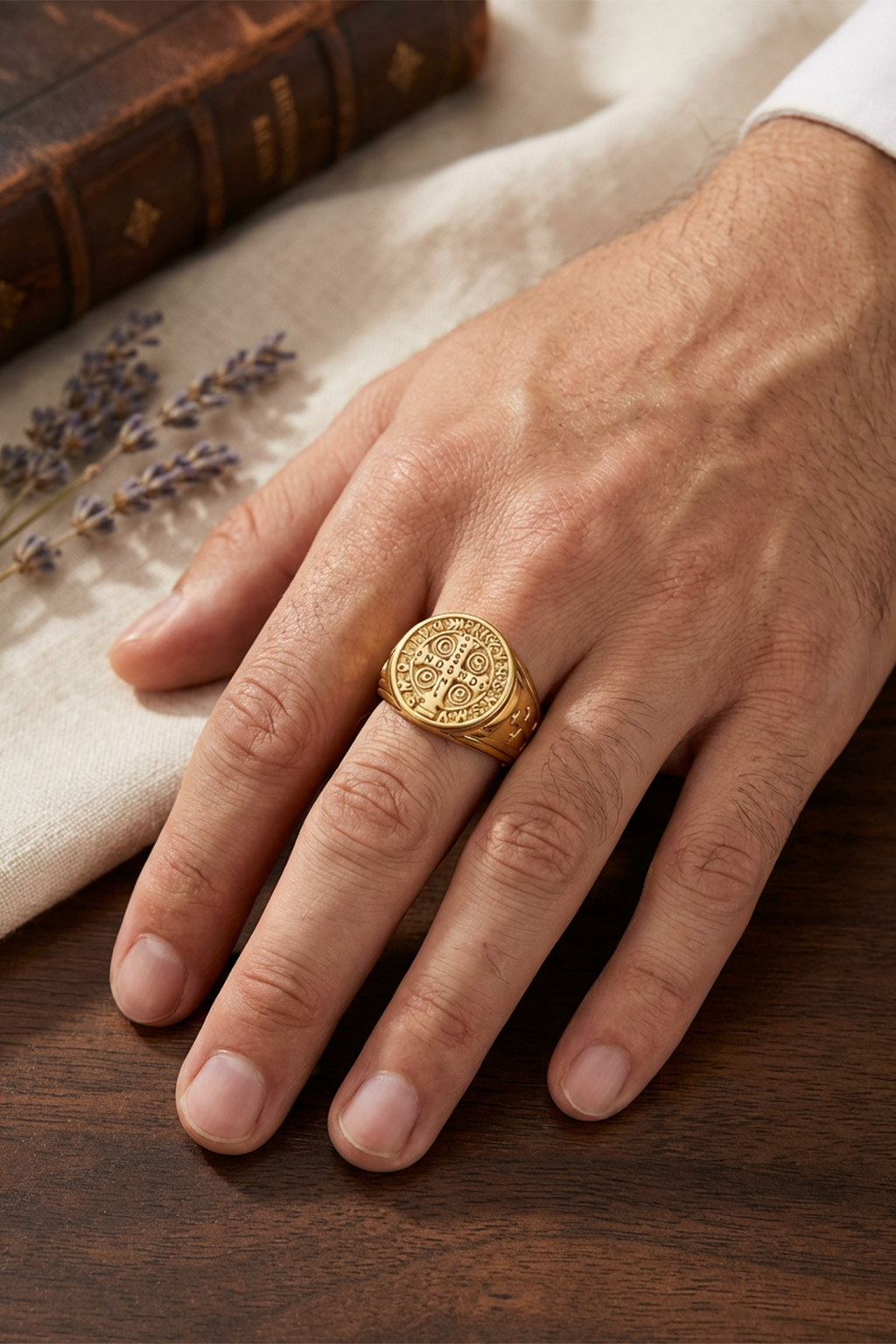 Medal Ring<br> Saint Benedict Gold Plated