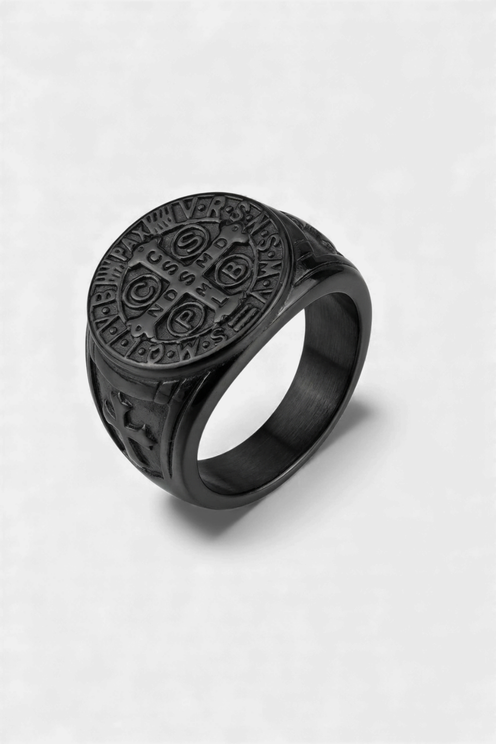 Anillo Medalla<br> San Benito Negro Mate