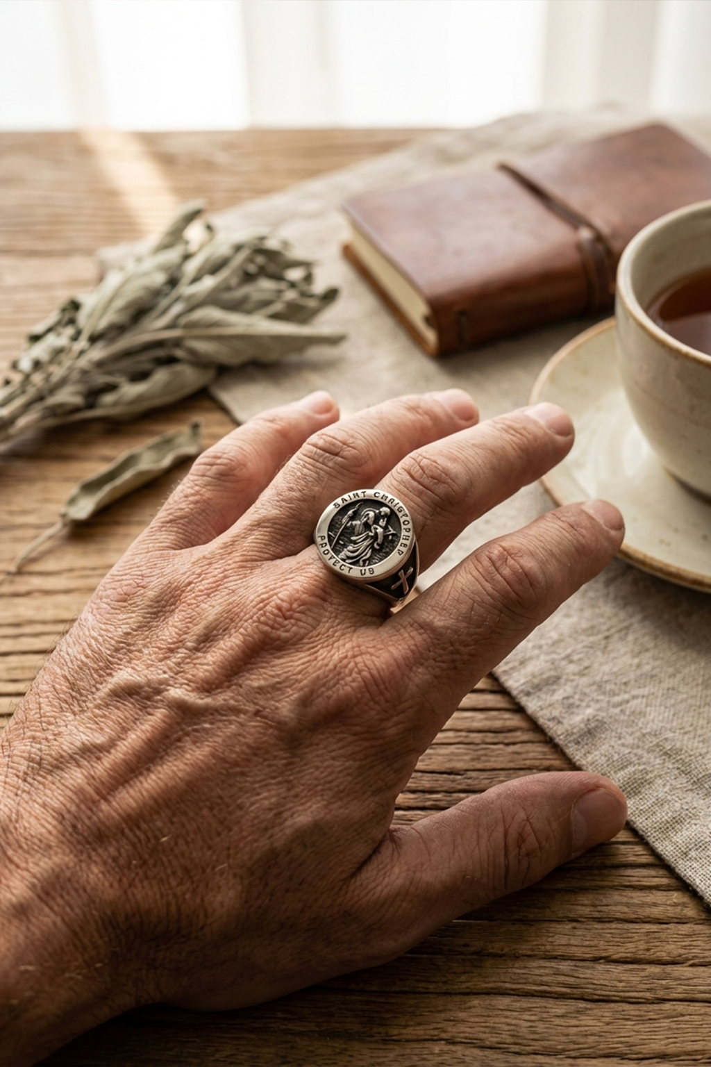 Anillo Medalla<br> San Cristóbal Plata