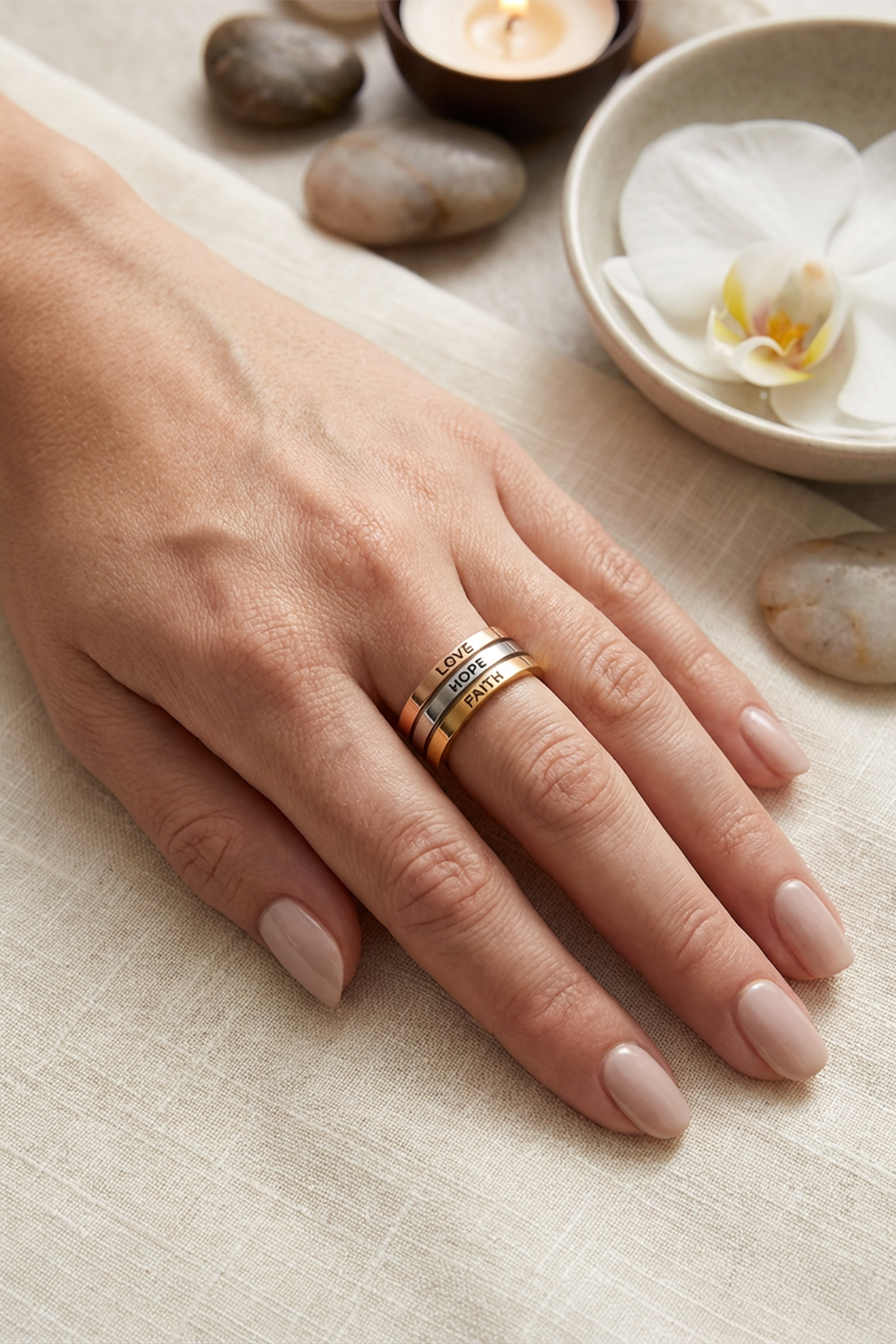 Anillo Oro Tricolor <br>Amor Fe Esperanza