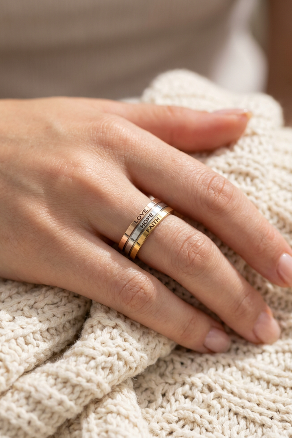 Anillo Oro Tricolor <br>Amor Fe Esperanza