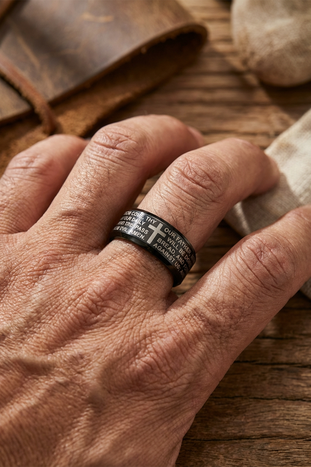 Bague Religieuse Noire Prière Du Notre Père