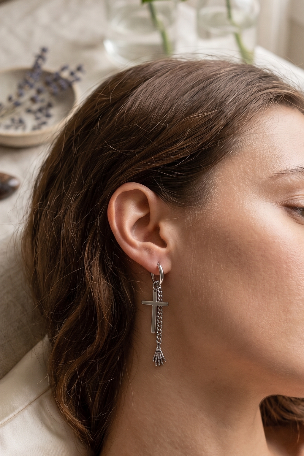 Boucle D'oreille Croix Argent - Boutique Chretienne