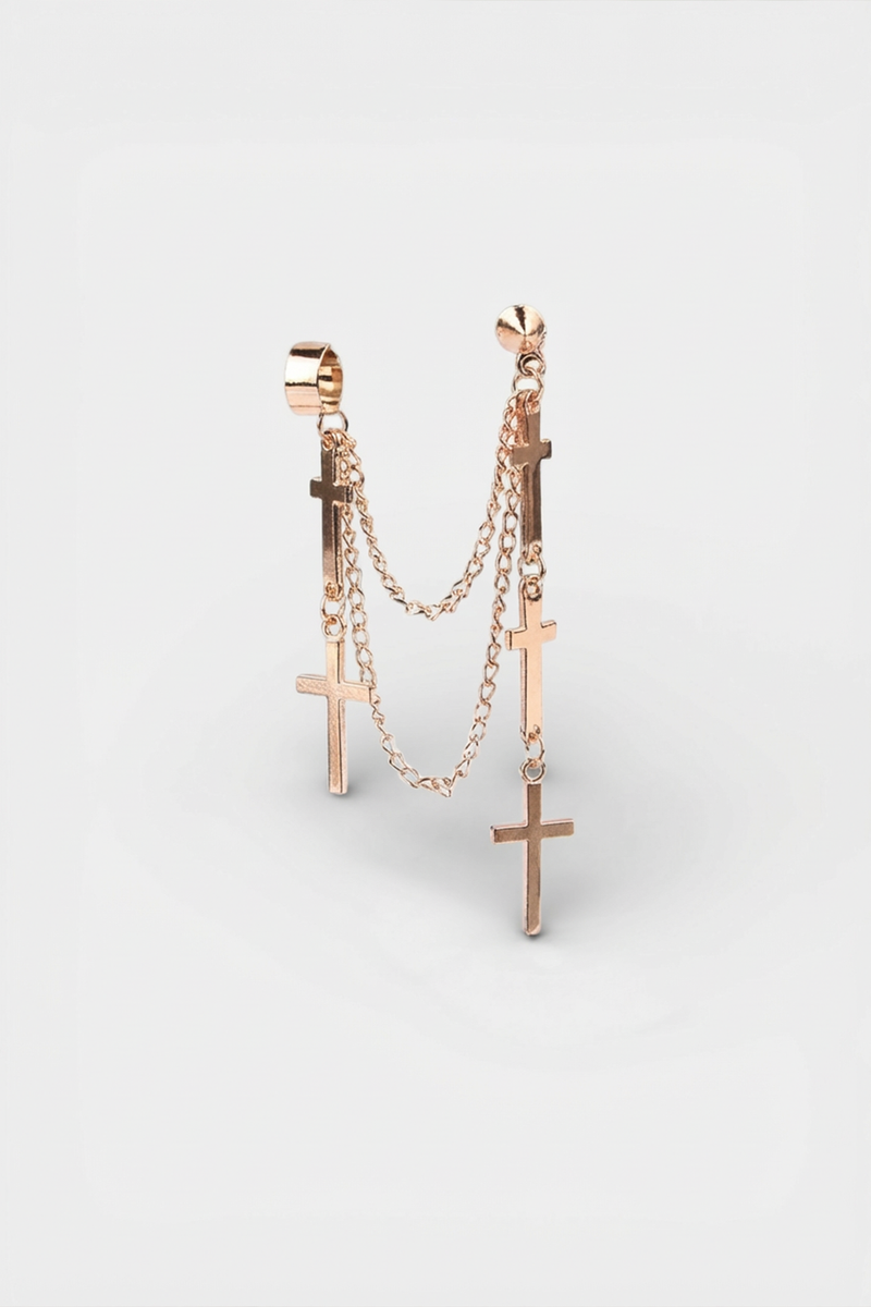 Cross earrings<br>golden KEÏLA dangling chains
