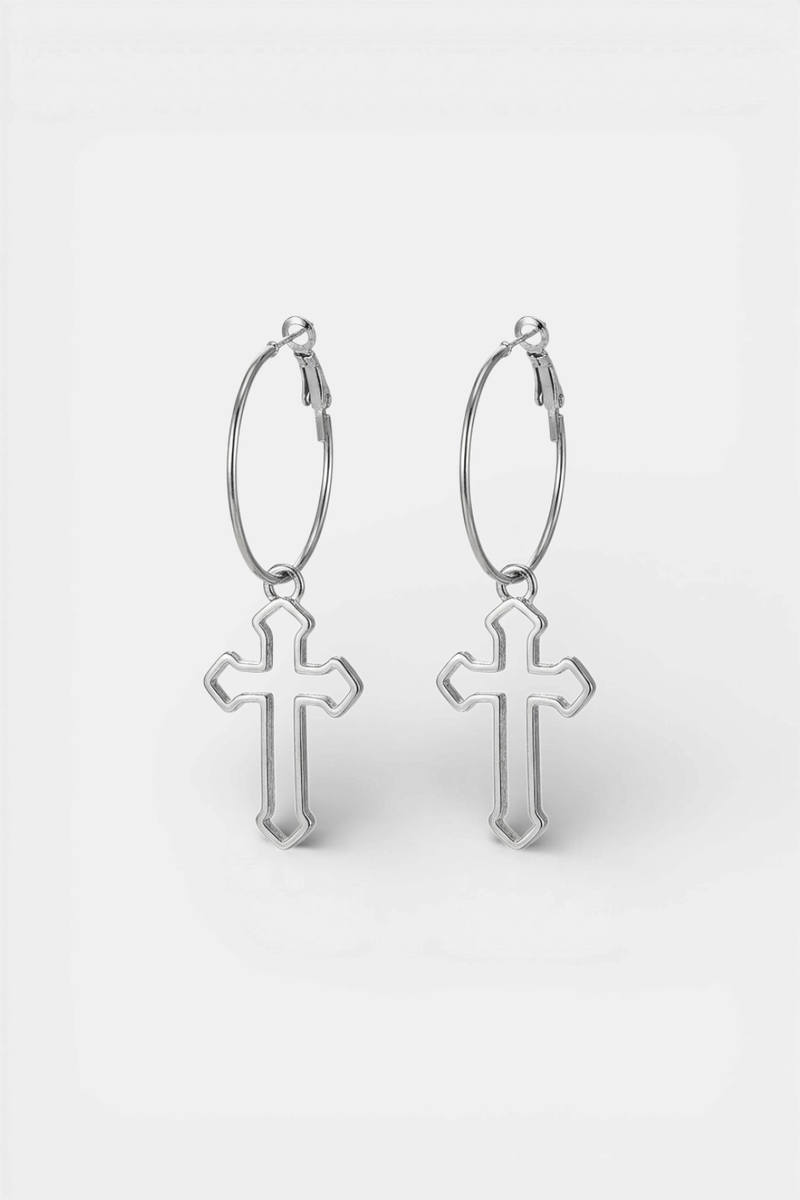 Cross earrings<br>antique creole woman TIPHAINE Silver