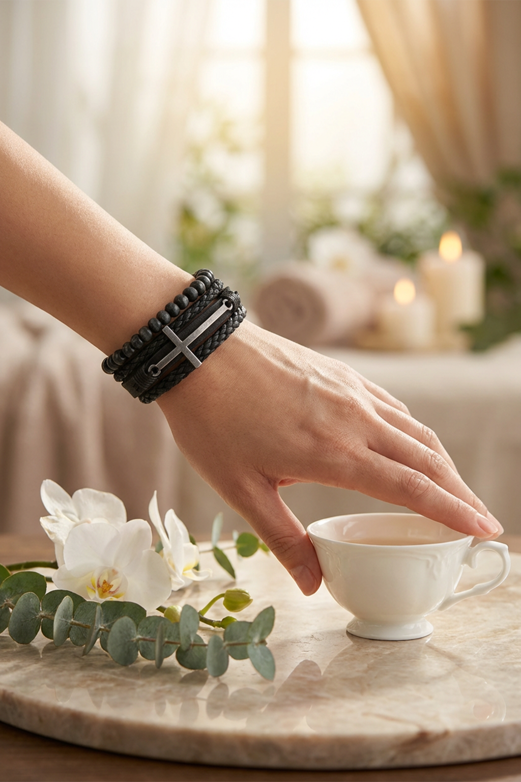 Bracelet Chrétien Manchette En Cuir