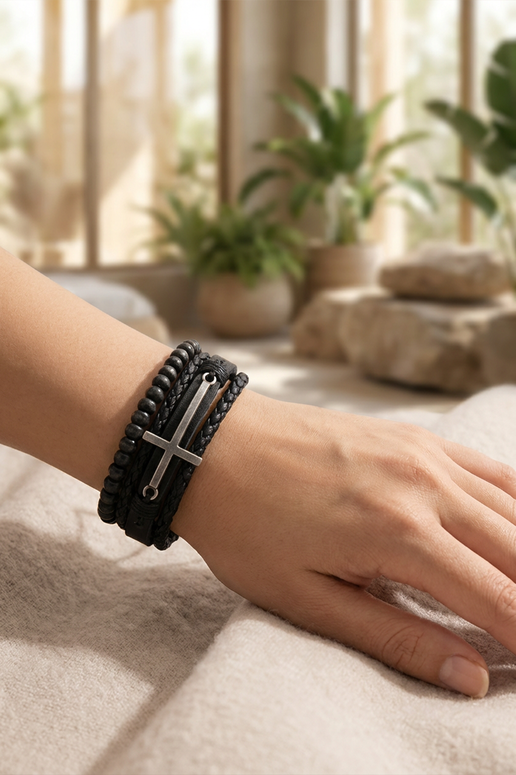 Bracelet Chrétien Manchette En Cuir