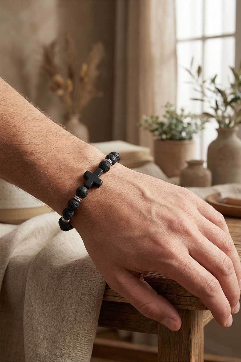 Bracelet Religieux Croix Et Perles à Motifs