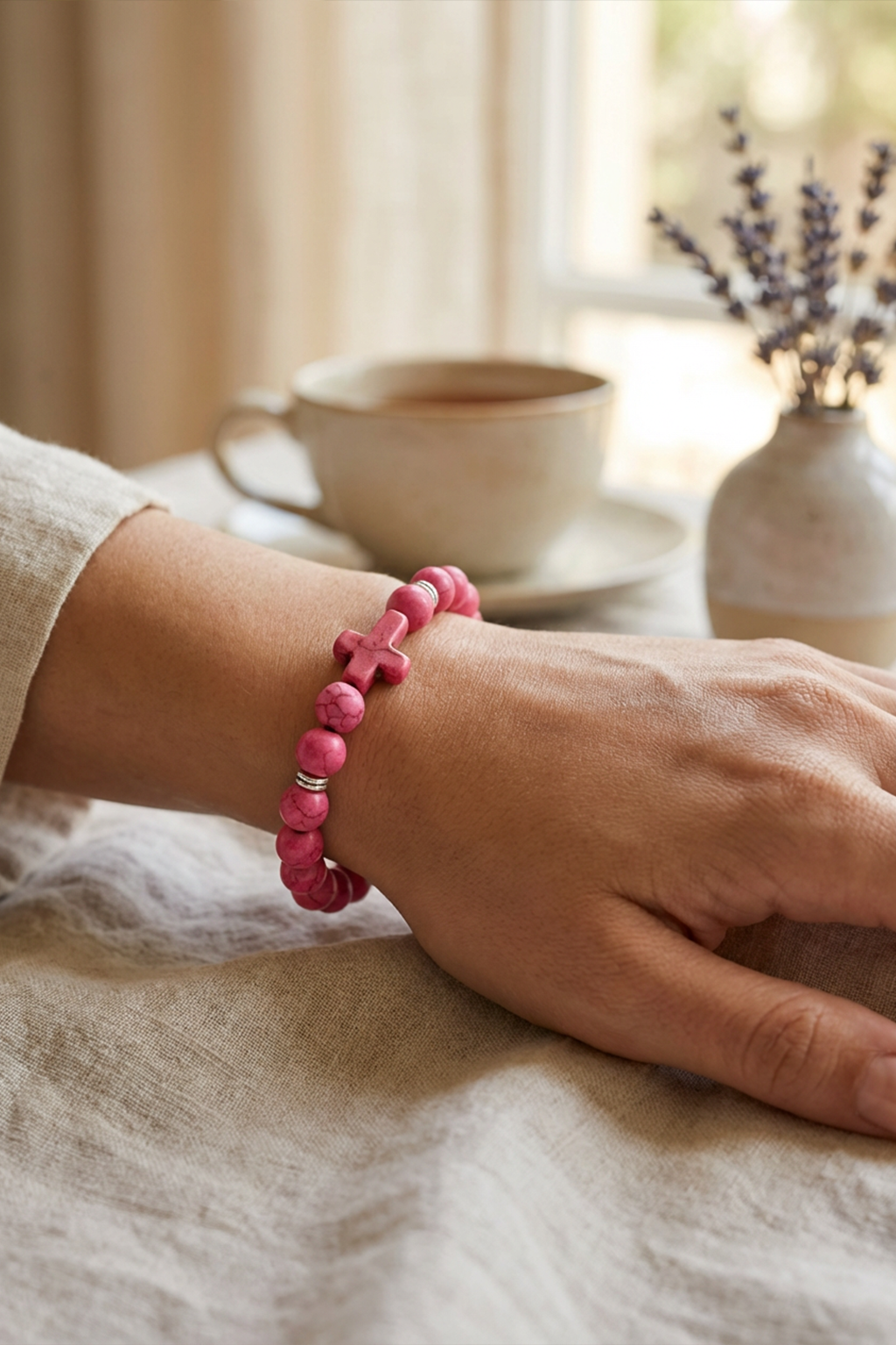 Bracelet Religieux Croix Et Perles à Motifs