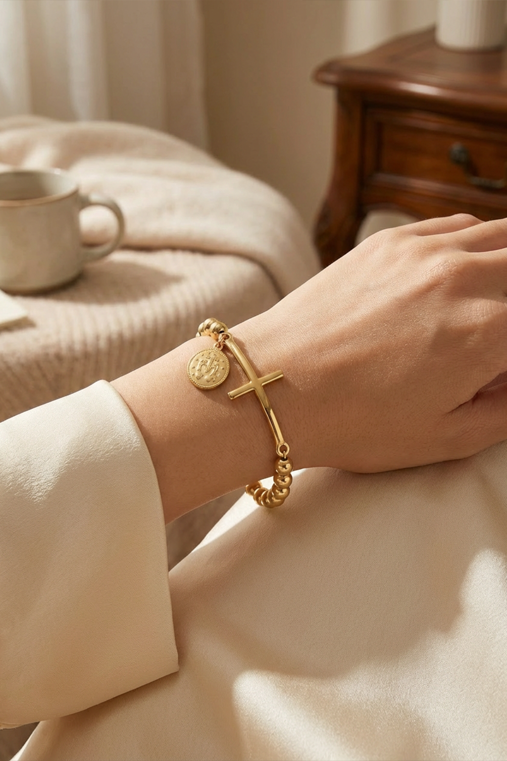 Bracelet Croix Medaille Miraculeuse Or