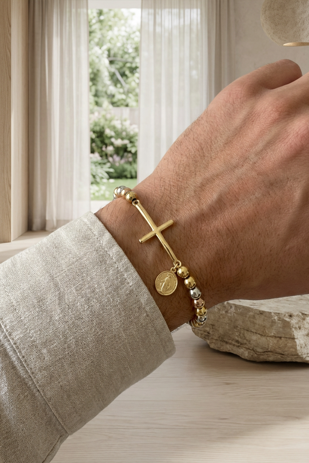 Bracelet Croix Medaille Miraculeuse Tricolore