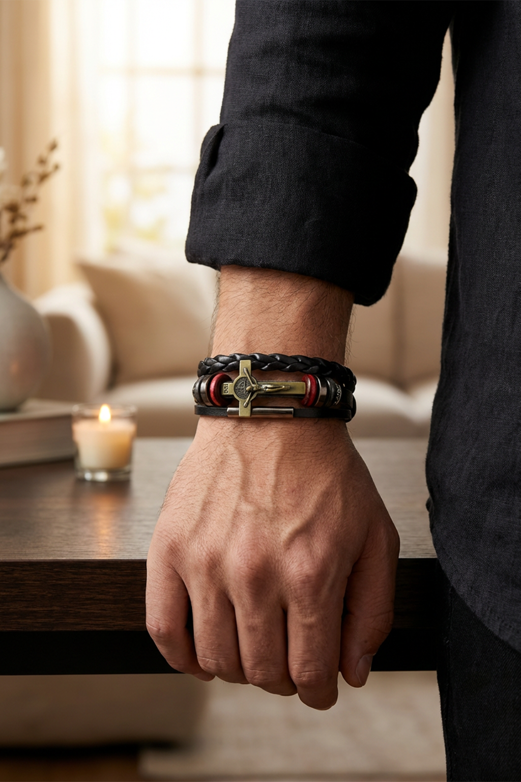 Bracelet Croix En Cuir Crucifix Jésus