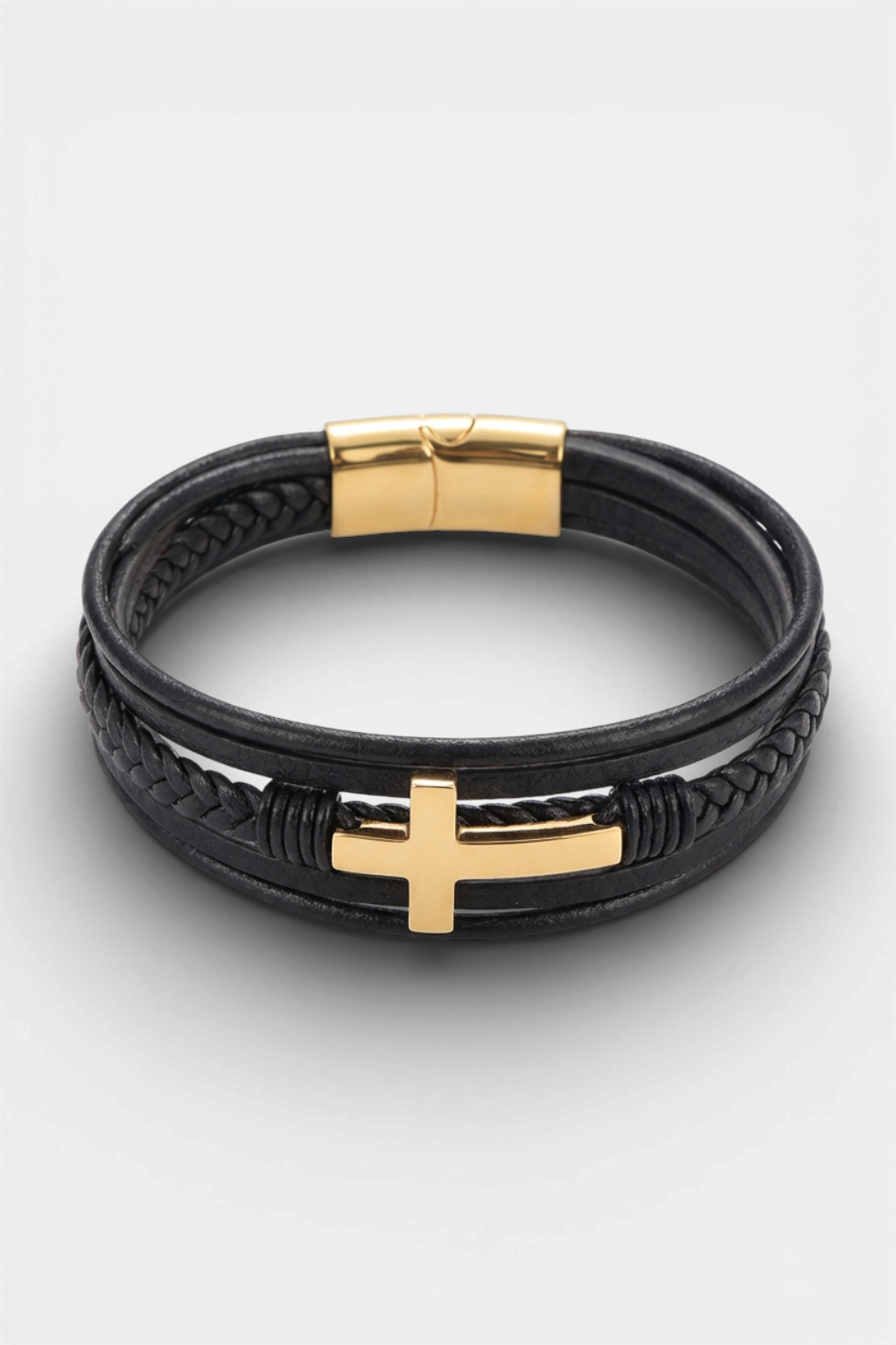 Bracelet Cuir Et Métal Croix Chrétienne