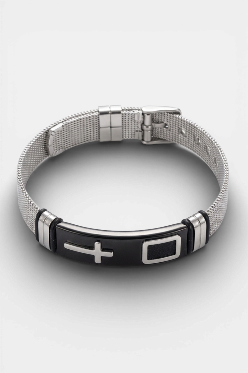 Cuff Bracelet<br> Black Silver Chain