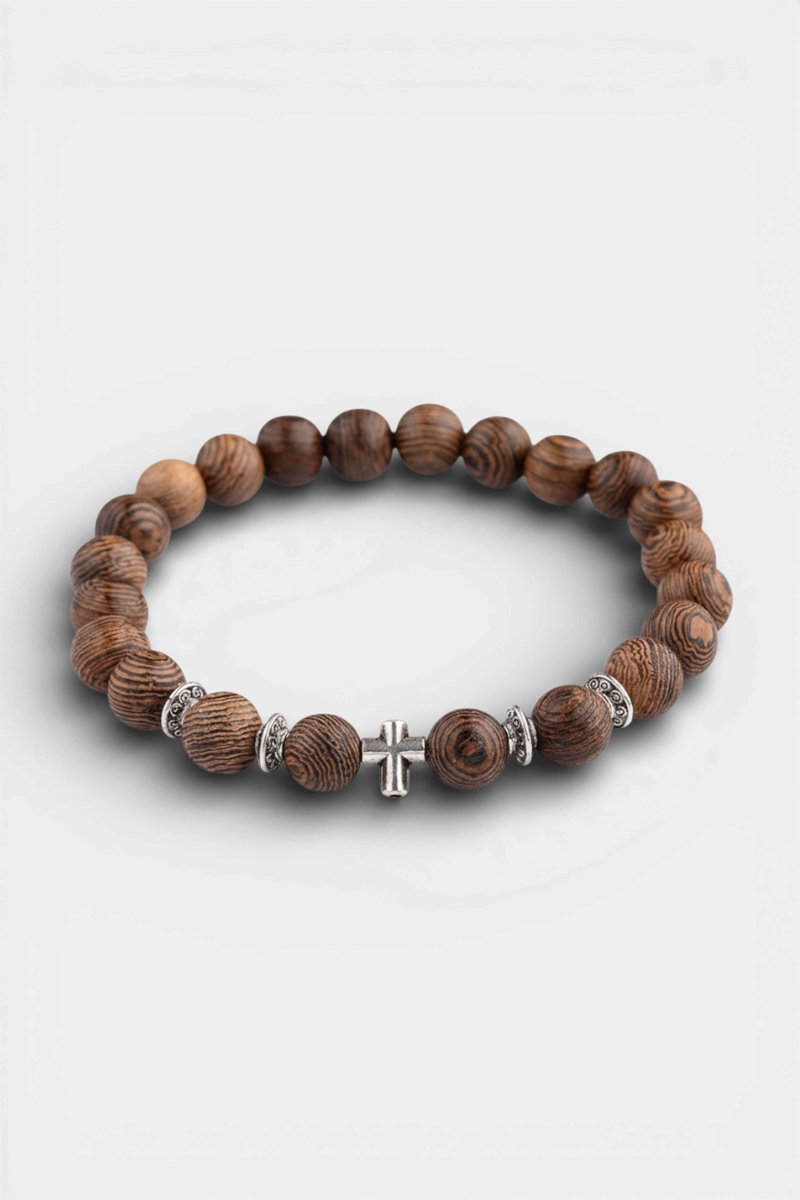 <transcy>Wood Beads Bracelet</br> Christian cross</transcy>