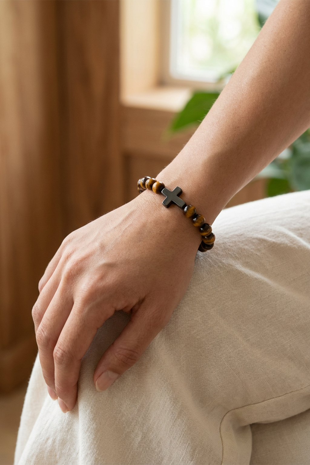 Bracelet Religieux Croix Et Perles à Motifs