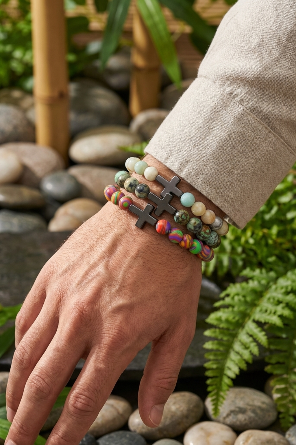 Bracelet Religieux Croix Et Perles à Motifs