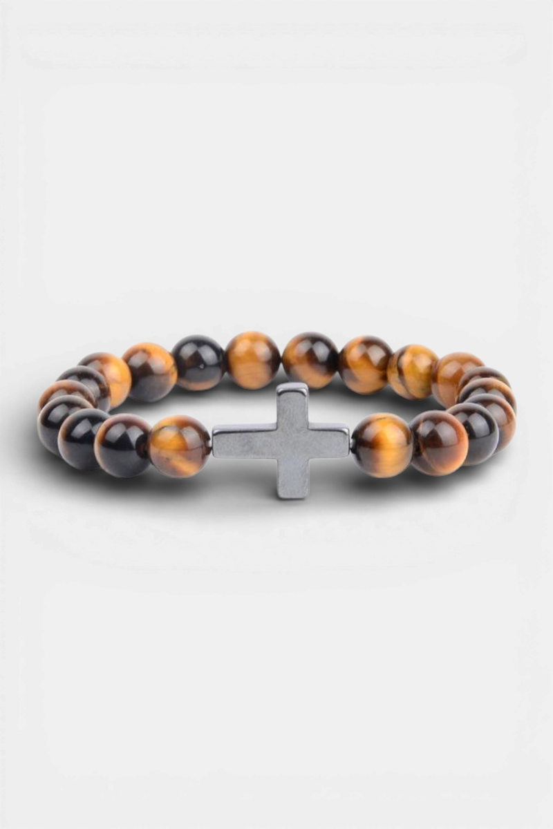 <transcy>Braccialetto religioso<br> Croce fantasia e perline</transcy>