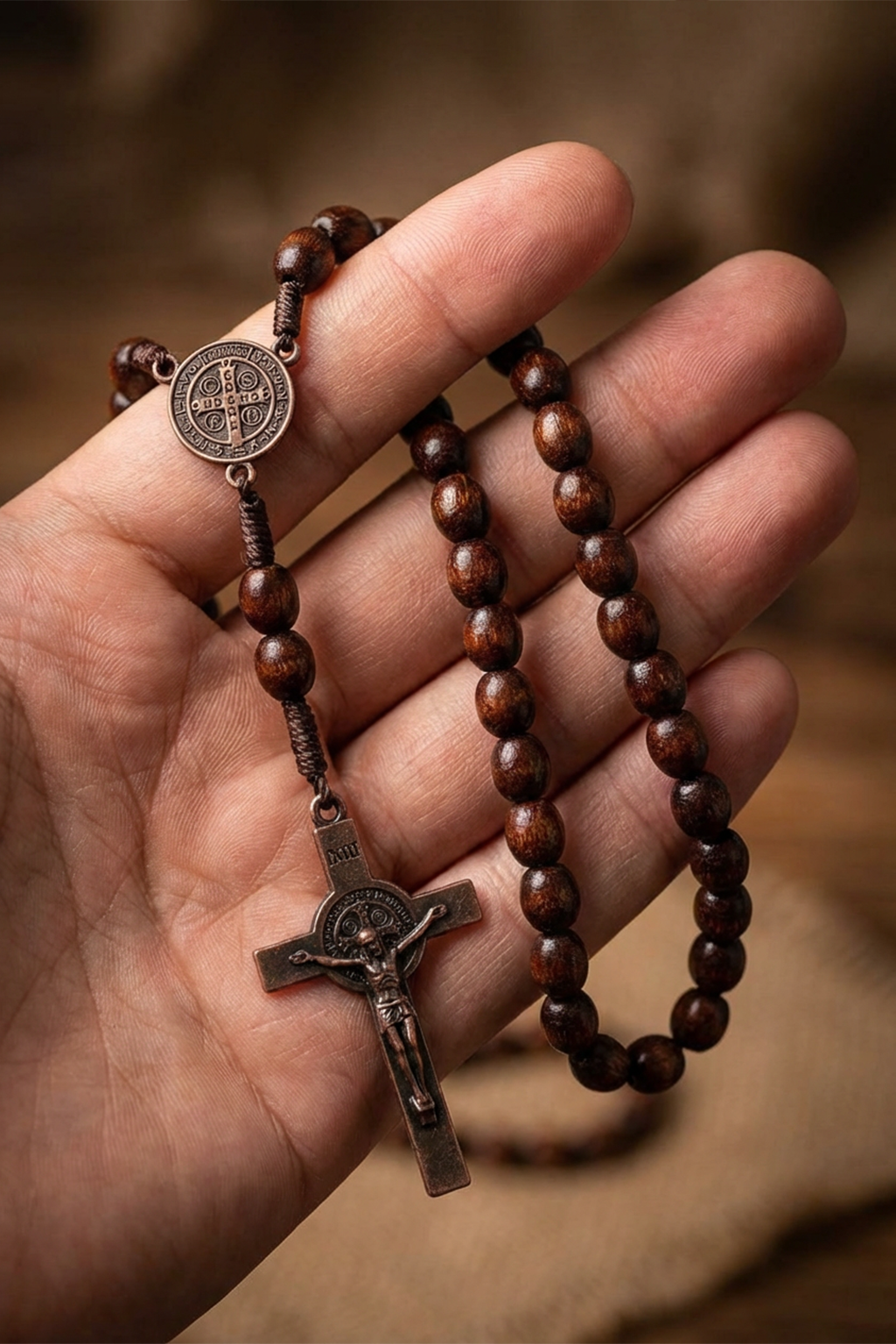 Wooden and rope rosary beads