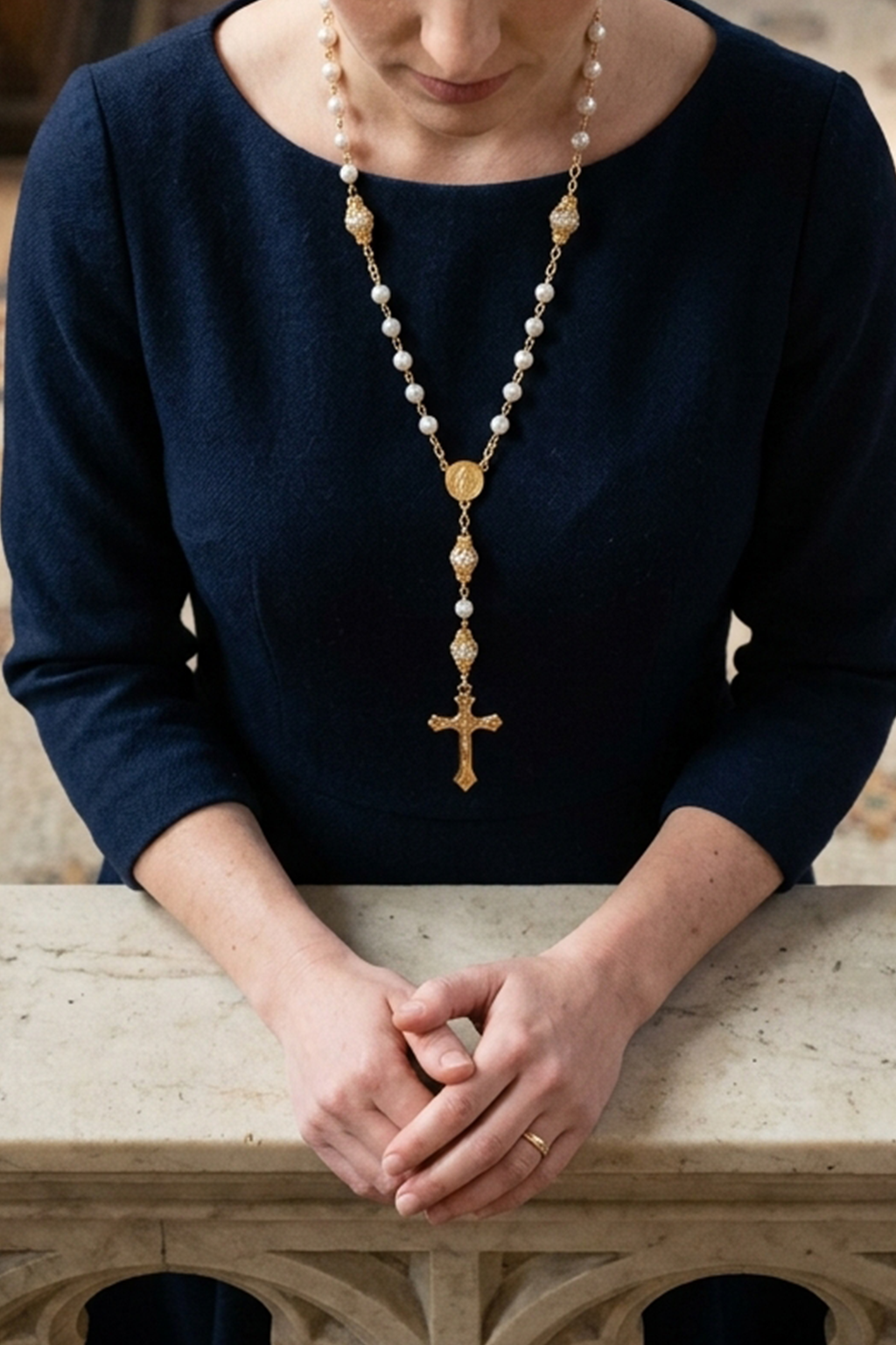 Collier Chapelet Croix Perles - Boutique Chretienne