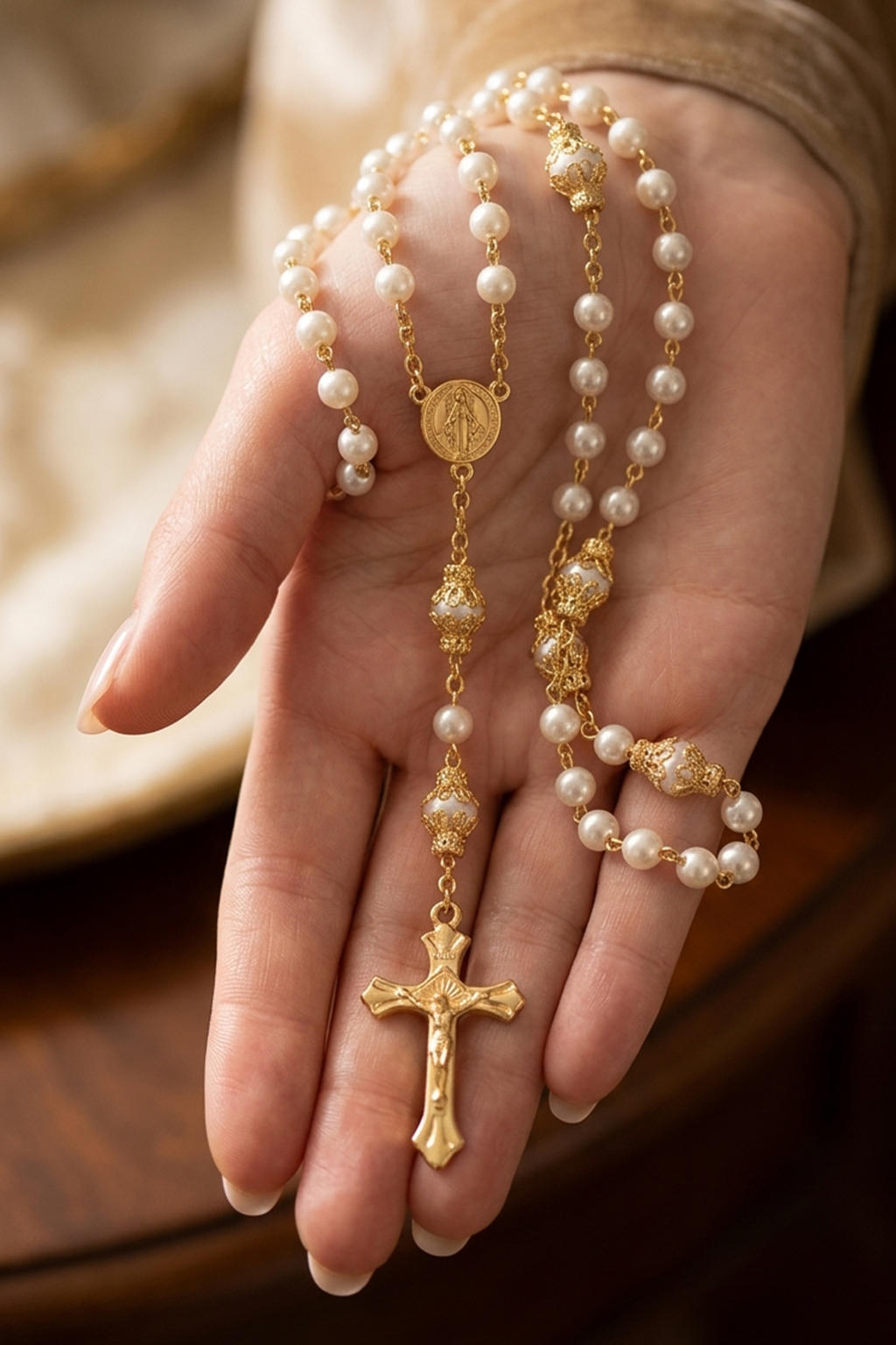 Collier Chapelet Croix Perles - Boutique Chretienne