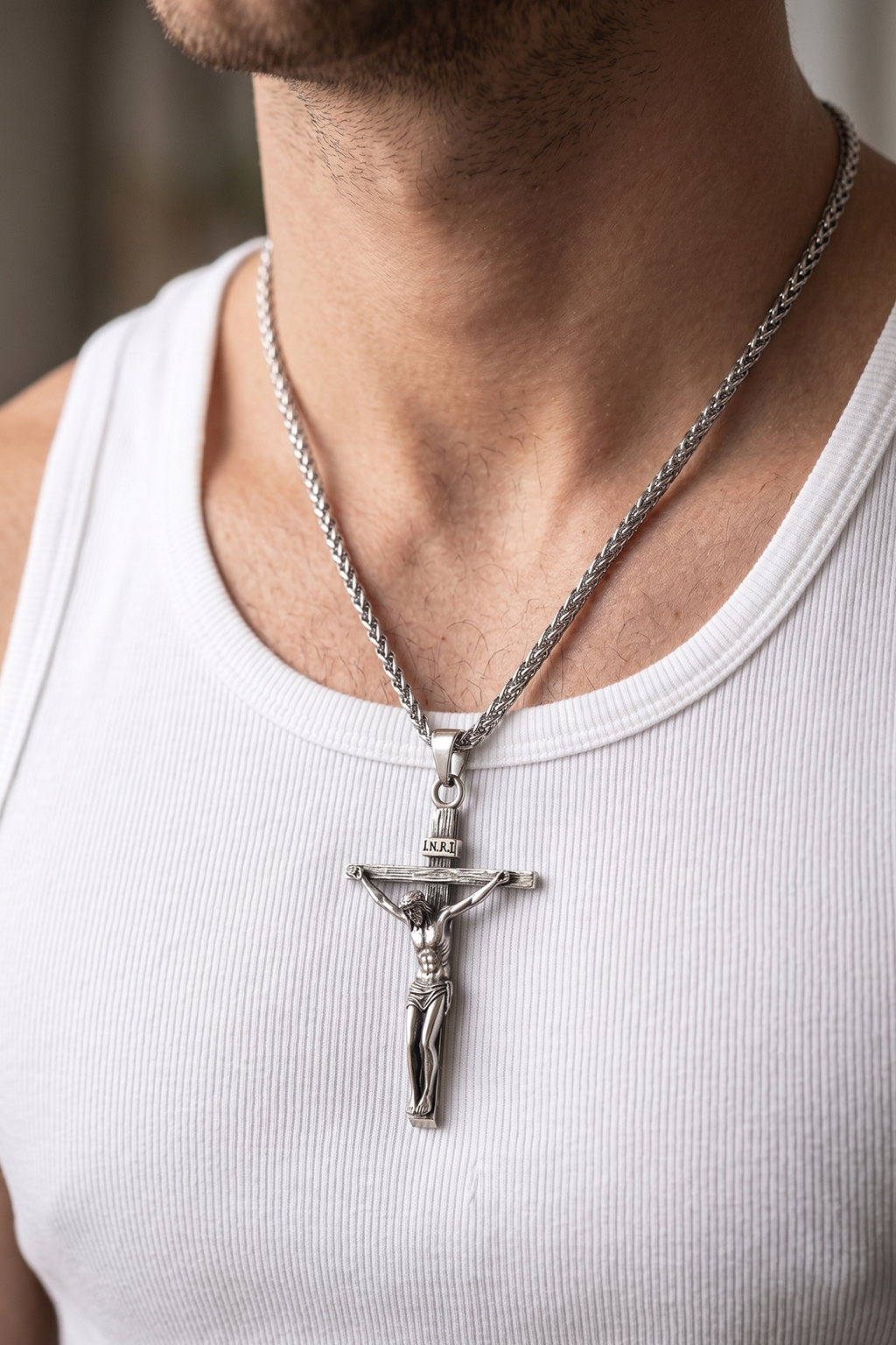 Collier Croix De JÉSUS - Couleur Argent - boutique Chretienne