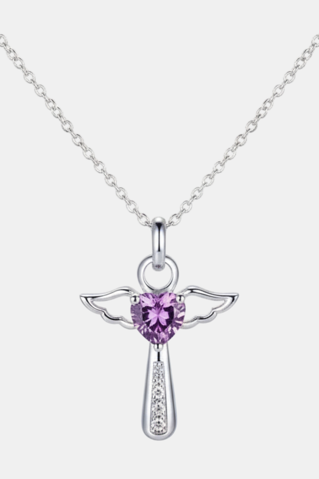 Collier Croix Femme Ailes D'Ange Coeur Violet