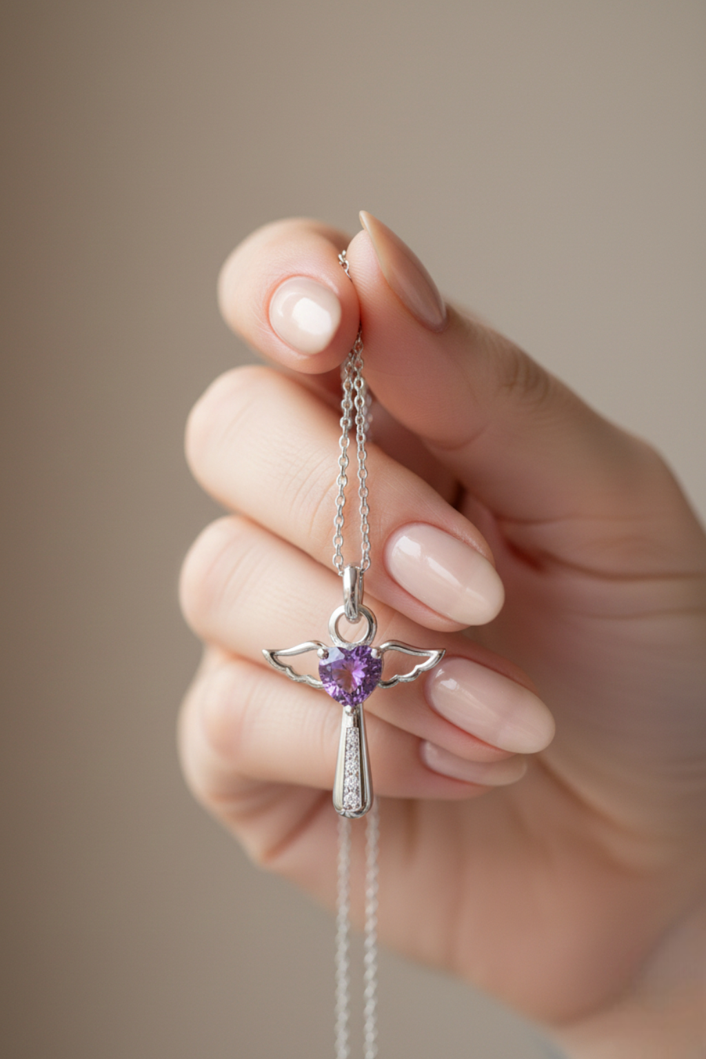 Women's Cross Necklace Angel Wings</br> Purple Heart